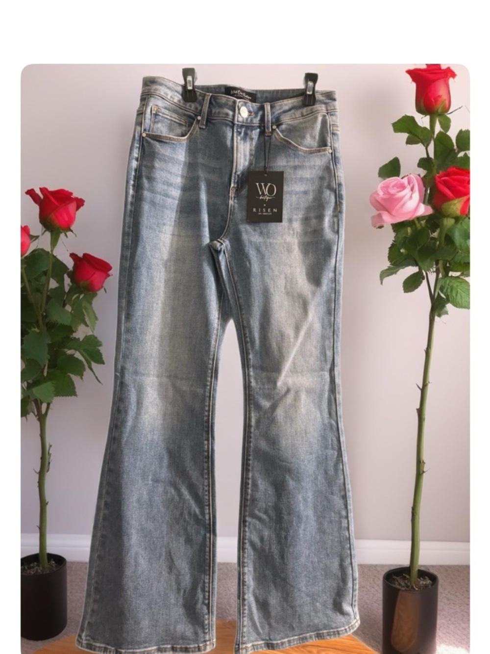 Risen Light Wash Flare Jeans - Light Blue